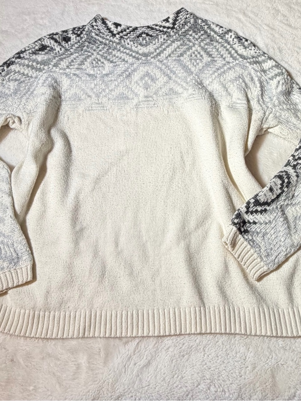 J. Jill Cream and Gray Fair Isle Crewneck Sweater